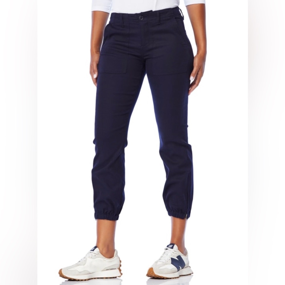 Liverpool Utility Crop Jogger Pants Navy Zip Ankle Stretch 14